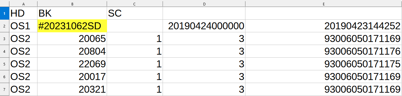 Order number provided in the specific cell in the sheet annotated